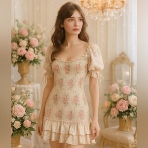 Floral Smocked Dress with Ruffle Hem